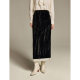 Inman velvet spliced ​​press-pleated hem skirt 2025 spring women's new high-waisted slim A-line long skirt
