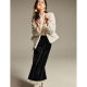 Inman velvet spliced ​​press-pleated hem skirt 2025 spring women's new high-waisted slim A-line long skirt
