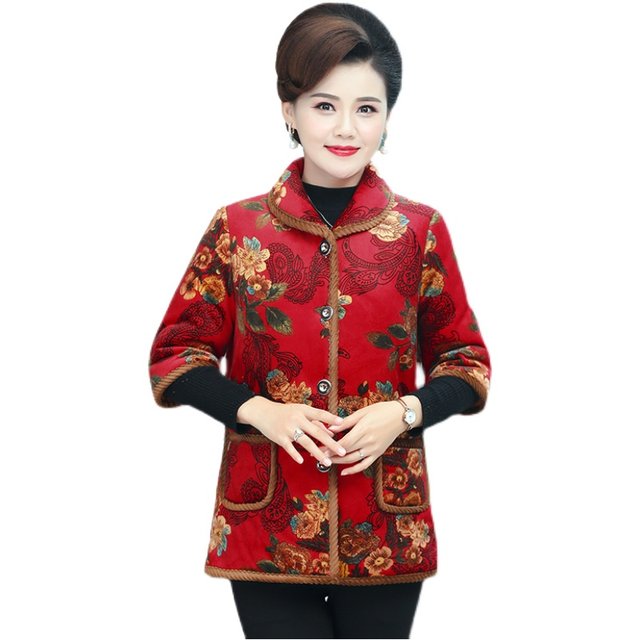 Mom pretend to be autumn and winter new thick short -sleeved cotton jackets Middle -aged and elderly women with velvet large size half -sleeved cotton jacket vest
