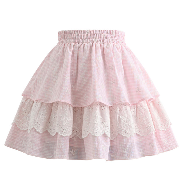 
Senwo tribe sweet style pink lace spliced cake skirt for women 2025 new versatile high-waisted skirt autumn