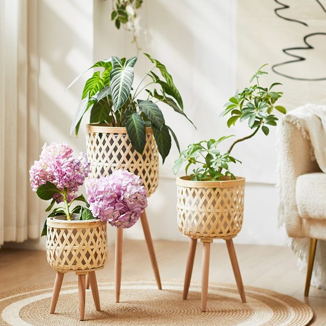 Nordic Bamboo Flowerpot Flower Stand Living Room Plant Flower Basket Decoration Monstera Balcony Ornament Internet Celebrity Floor Stand