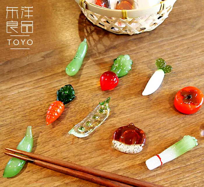 日本进口蔬菜琉璃筷子架白菜板栗花生黄瓜柿子毛豆荷兰豆茄子香菇
