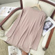 Leather pink curved bottom shirt big size female spring loose, thin round neck long -sleeved main shoulder t -shirt mask