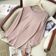Leather pink curved bottom shirt big size female spring loose, thin round neck long -sleeved main shoulder t -shirt mask