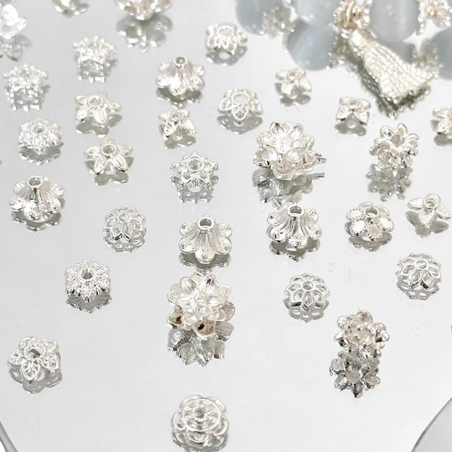 Bright silver alloy flower holder lotus beaded diy necklace bracelet spacer beads spacer handmade jewelry accessories