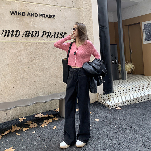 Quality pants closed eyes~boyfriend style jeans for women in spring 2025 straight loose floor wide-leg pants