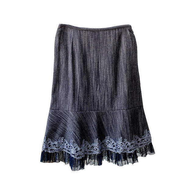 56%wool/old cargo withdrawal cabinet/splicing mesh lace comes with retro/high -waisted skirt fishtail skirt autumn and winter
