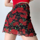 GO GIRL Go homemade retro European and American rose printed mesh skirt high waist bag hip short skirt female A -character skirt