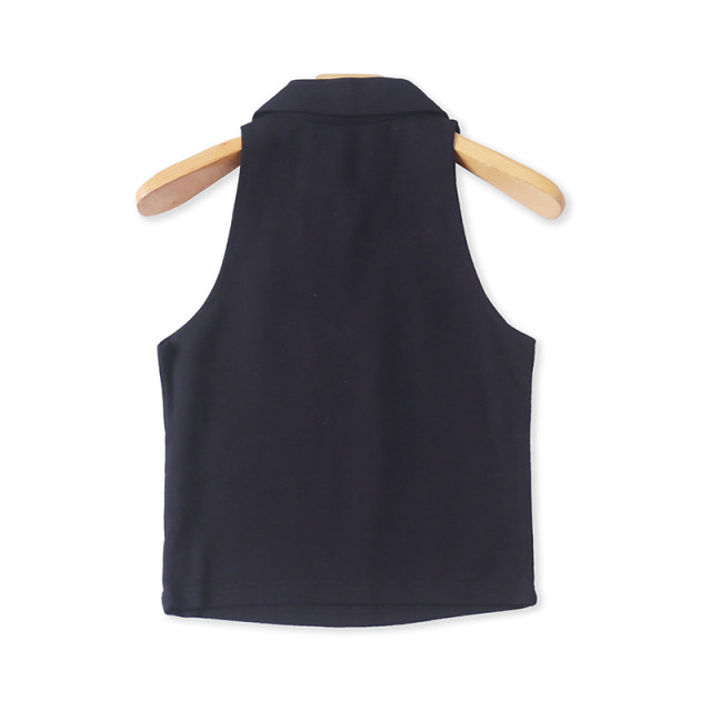 Lapel hollow embroidered shirt, new summer sleeveless short slim T-shirt, women's base shirt top 03282
