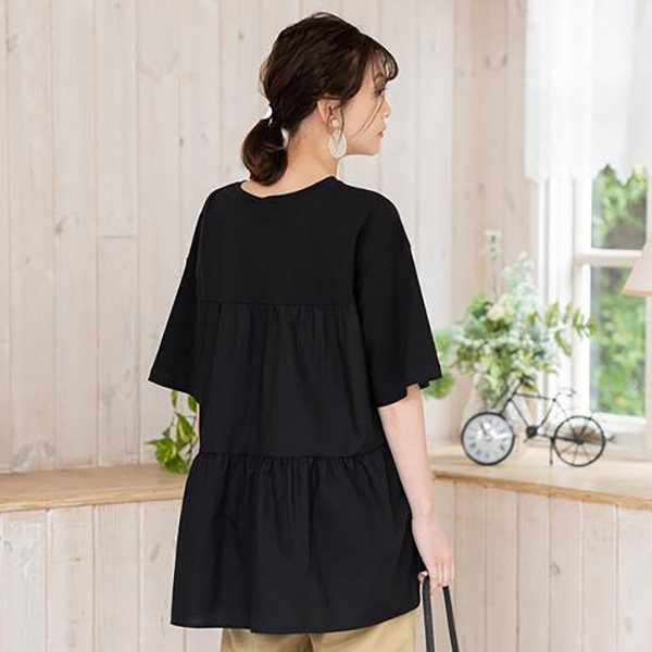 Daily summer super slim black thin cotton versatile loose A-version mid-length round neck short-sleeved T-shirt for women
