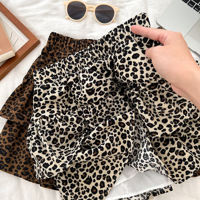 Retro fashion versatile leopard printing loose high waist and thin lotus leaf cake skirt short skirt A -line women's autumn and winter