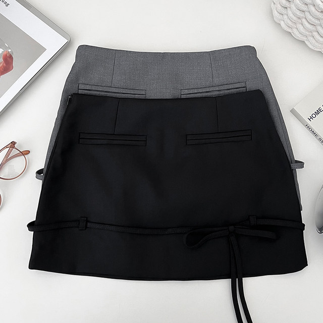 Sweet and pure lace-up bow with high waist slim skirt anti-exposure short skirt hip-cover skirt for women in summer
