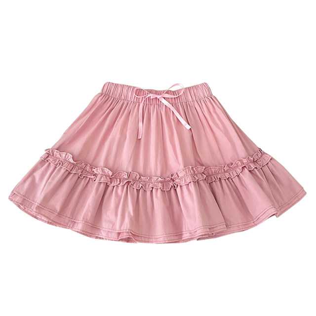 Sweet and versatile lace-up bow high waist slim fungus ruffled skirt anti-exposure short skirt cake skirt women