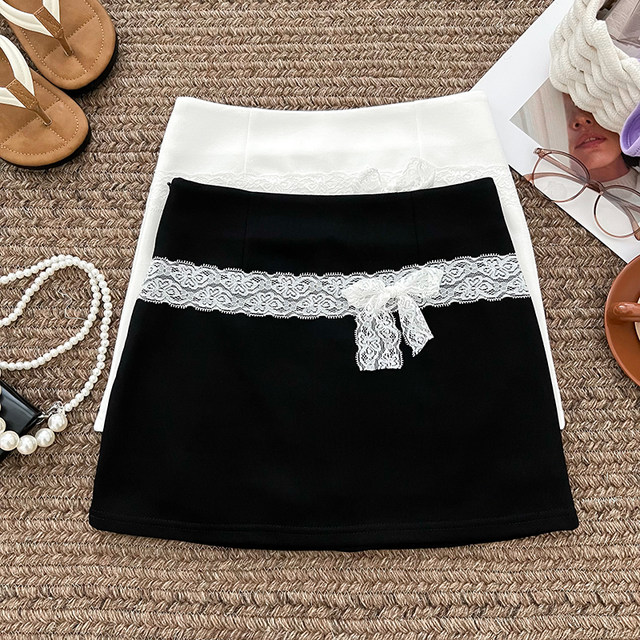 Sweet design lace lace bow with high waist slim skirt anti-exposure short skirt hip-cover skirt for women summer