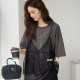 Weiyu large size women's lace suspender T-shirt for women fake two-piece 2025 summer new loose slim suit top for women
