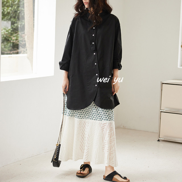 Weiyu large-size women's high-end skirt 2025 spring and autumn new long skirt loose casual lace splicing skirt
