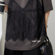 Weiyu large size women's lace suspender T-shirt for women fake two-piece 2025 summer new loose slim suit top for women
