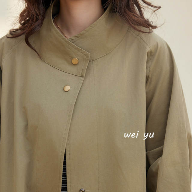 Weiyu large-size women's clothing British style stand collar windbreaker for women 2025 autumn new high-end loose jacket