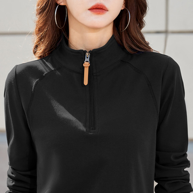 Zippered half high neck pure cotton long sleeve T-shirt for women with large size slim spring and autumn top middle-aged and elderly mothers base shirt