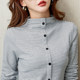 Half turtleneck striped long-sleeved T-shirt for women with buttons, large size, stylish and age-reducing mother-in-law autumn clothes, middle-aged and elderly mother's bottoming shirt