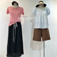 Polka dot lace lace skirt for women for elastic waist tied with streamers sweet niche A-line mid-length satin skirt summer