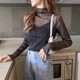 Large size fat girl turtleneck mesh base shirt for women in spring and autumn bright silk fashionable inner lace gauze top small shirt