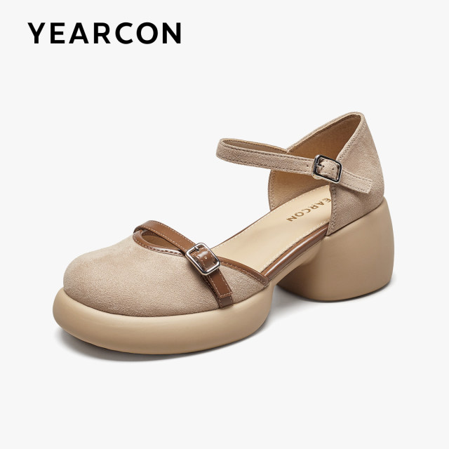 
Yierkang Baotou hollow sandals for women 2025 summer new thick heel Mary Zhen shoes mother shoes thick sole high heels