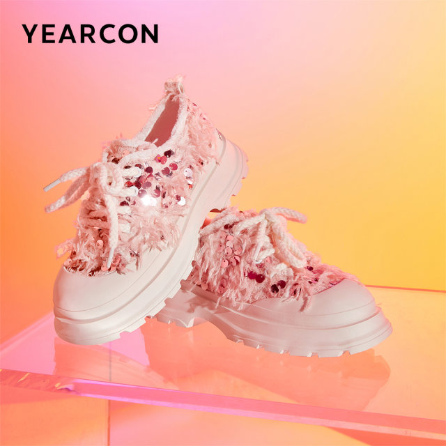 Yierkang Fashion Casual Canvas Shoes for Women 2025 Spring and Summer New High-Soled Thick-Soled Swan Heart Sequin White Shoes
