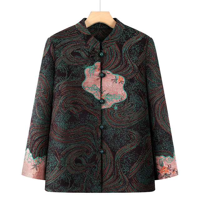 Grandma's Spring and Autumn Jackets, Western-style Old Lady's Winter Clothes, Velvet Tops, Chinese Style Elderly Mother's Tang Suit, Festive