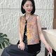 
2025 Autumn New National Style Disk Button Sleeveless Vest Middle-aged Mom Wear Velvet Splicing Printed Vest Top