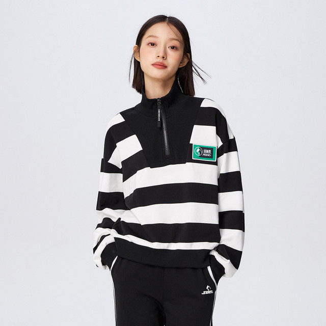 Morimarley's loose and loose shoulder -to -shoulder -headed head shirt Women's trend of leisure autumn stripes standing collar jacket fashion
