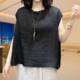 Summer large size loose solid color round neck sleeveless top linen T-shirt casual vest literary shirt for women