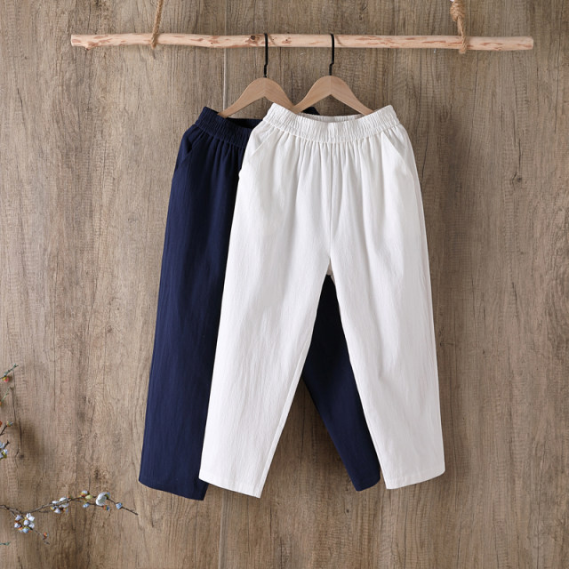 Cotton and linen harem pants for women for summer thin loose large size high waist versatile casual straight white nine-point mother women's pants