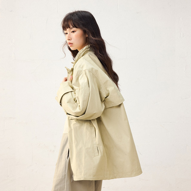 Feiyu 2025 spring new jacket simple casual style stand collar women's first-hand trench coat
