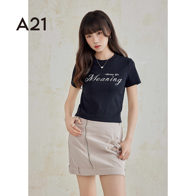 a21 women's new fashion versatile short-sleeved T-shirt sweet short women's base shirt slim fit and slim women's top