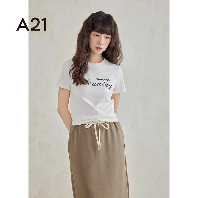 a21 women's new fashion versatile short-sleeved T-shirt sweet short women's base shirt slim fit and slim women's top