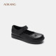 Aokang Women's Shoes 2025 Spring Light Mouth Single Shoes Genuine Leather Velcro Mom's Shoes Comfort Flat Shoes Delivered in Store