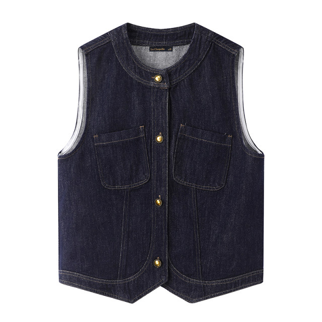 La Chapelle vintage denim vest for women in spring casual style layered sleeveless vest top