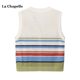 La Chapelle Colorful Striped Knitted Vest Women's Spring and Summer V-neck Hollow Cardigan Top
