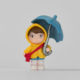 No. 1 home! Bored little girl holding an umbrella on a rainy day! Creative desktop small ornaments doll toys

