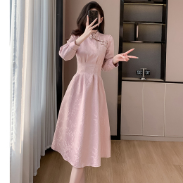 Pink Cheongsam Toasting Bride 2024 Spring New Custom Wedding Dress New Chinese Long Sleeves Backdoor Bridesmaid Skirt