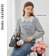 Gauze finings fashion embroidery pattern knitted sweatshirt 2025 spring new casual and fashionable slim top