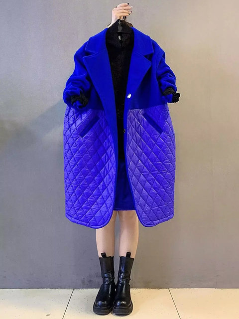 Fat Sister 2022 autumn and winter new large-size women's lapel woolen splicing coat style simple age-reducing jacket