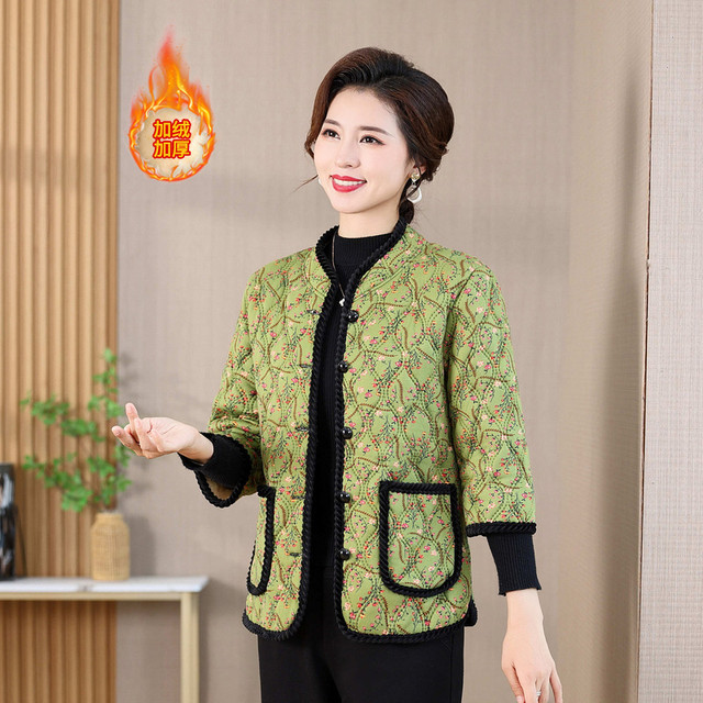 Middle-aged and elderly women's velvet thickened cotton vest mid-sleeve large size loose waistcoat warm mother's cotton jacket temperament winter