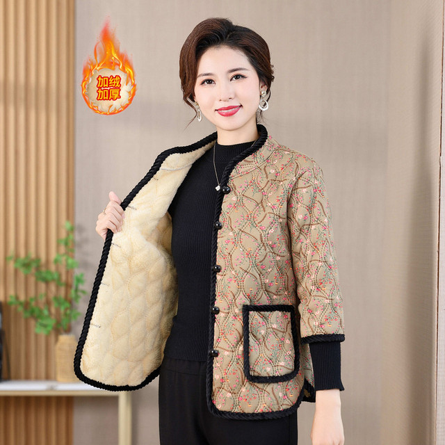Middle-aged and elderly women's velvet thickened cotton vest mid-sleeve large size loose waistcoat warm mother's cotton jacket temperament winter