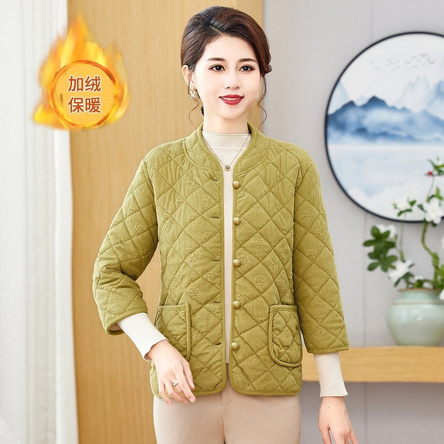 New autumn and winter new cotton coats for middle-aged and elderly people, large size loose three-quarter sleeve cotton vests, temperament, versatile and warm mother's clothing