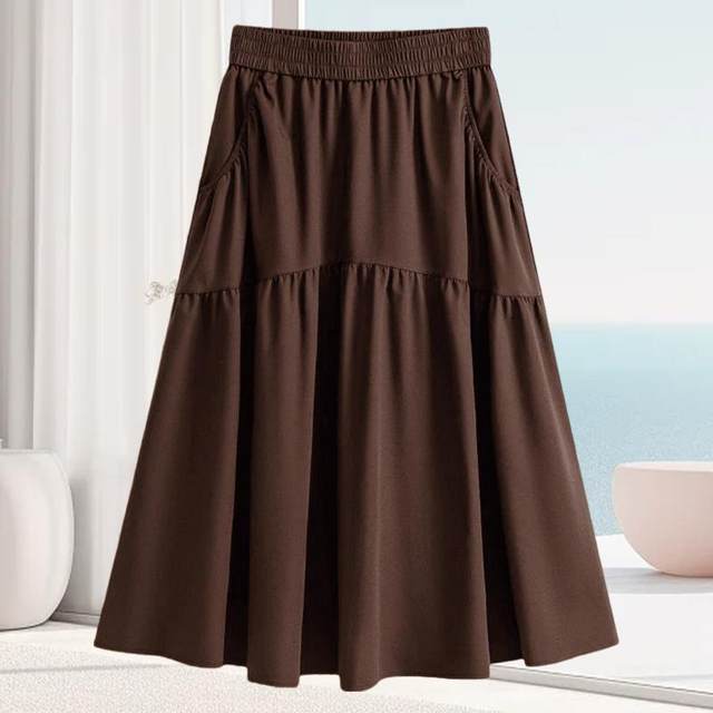 Pocket high waist A-line skirt mid-length spring and summer skirt for women 2025 new hot fashion high-end slim skirt
