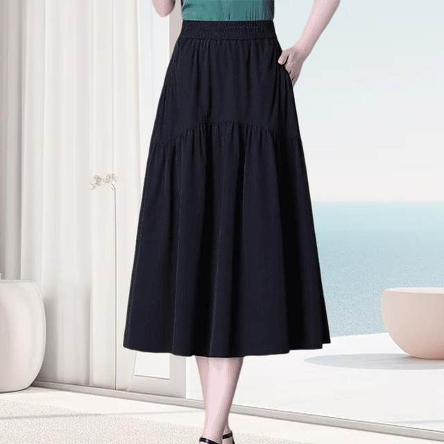 Pocket high waist A-line skirt mid-length spring and summer skirt for women 2025 new hot fashion high-end slim skirt
