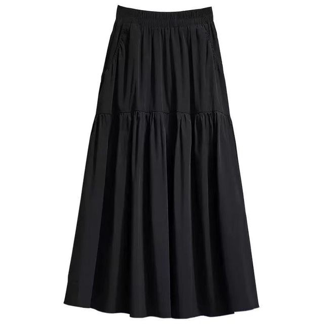 Pocket high waist A-line skirt mid-length spring and summer skirt for women 2025 new hot fashion high-end slim skirt
