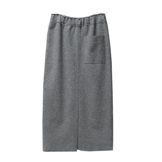 Yu Qingyan 2025 autumn and winter pocket skirt low waist rear slit wool skirt straight one-step skirt literary long skirt